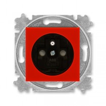 5519H-A02357 65  Zásuvka jednonásobná s ochranným kolíkem, s clonkami, červená / kouřová černá